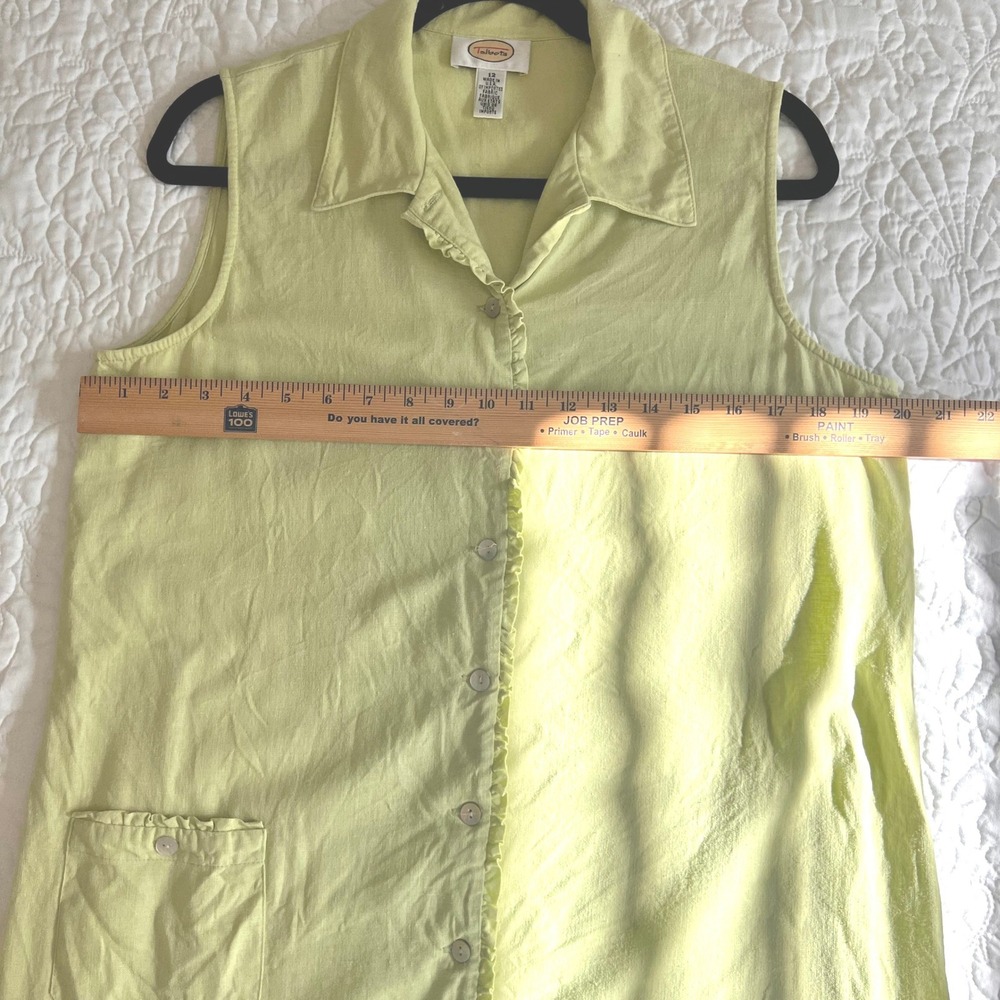 Vintage Talbots Green Linen Shirt Dress Sleeveless Classic Knee length Womens 12 - Picture 3 of 10
